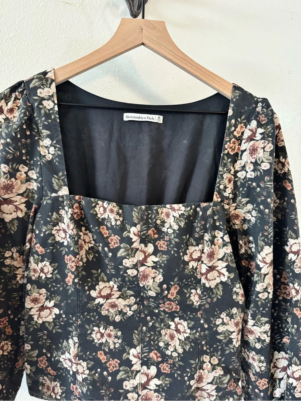 Abercrombie & Fitch Black Floral Square-Neck Corset style blouse